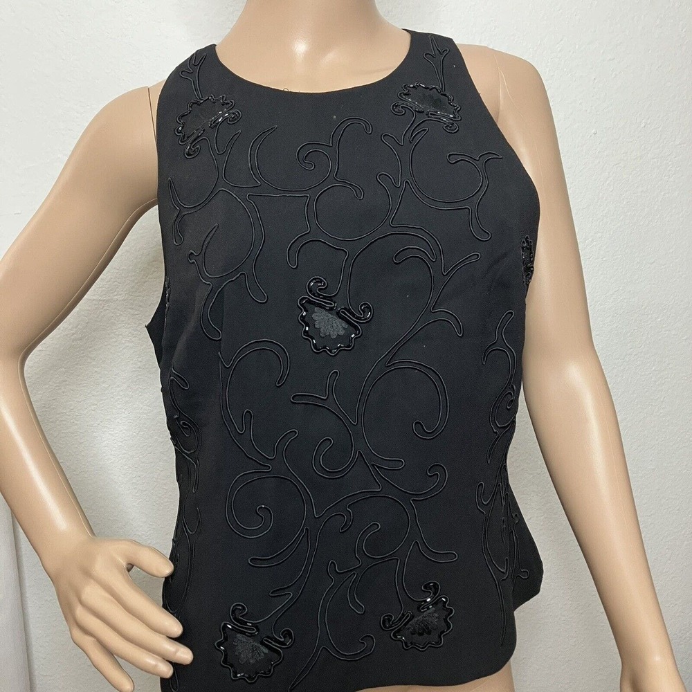 Vintage Plaza South Size 10 Blouse Top Black Formal Bead Sequin Embellishment